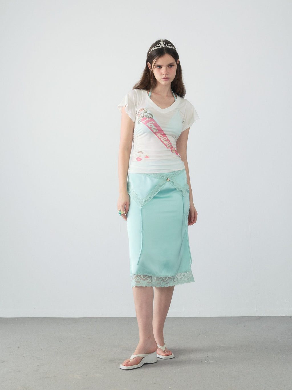 Lace Trim Satin Mermaid Skirt