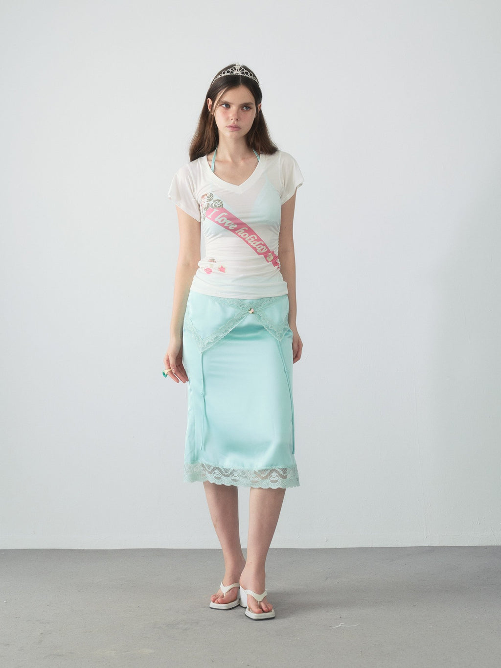 Lace Trim Satin Mermaid Skirt