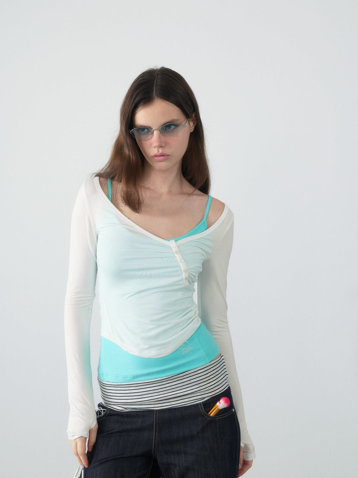 Spiral Button Shirring Top