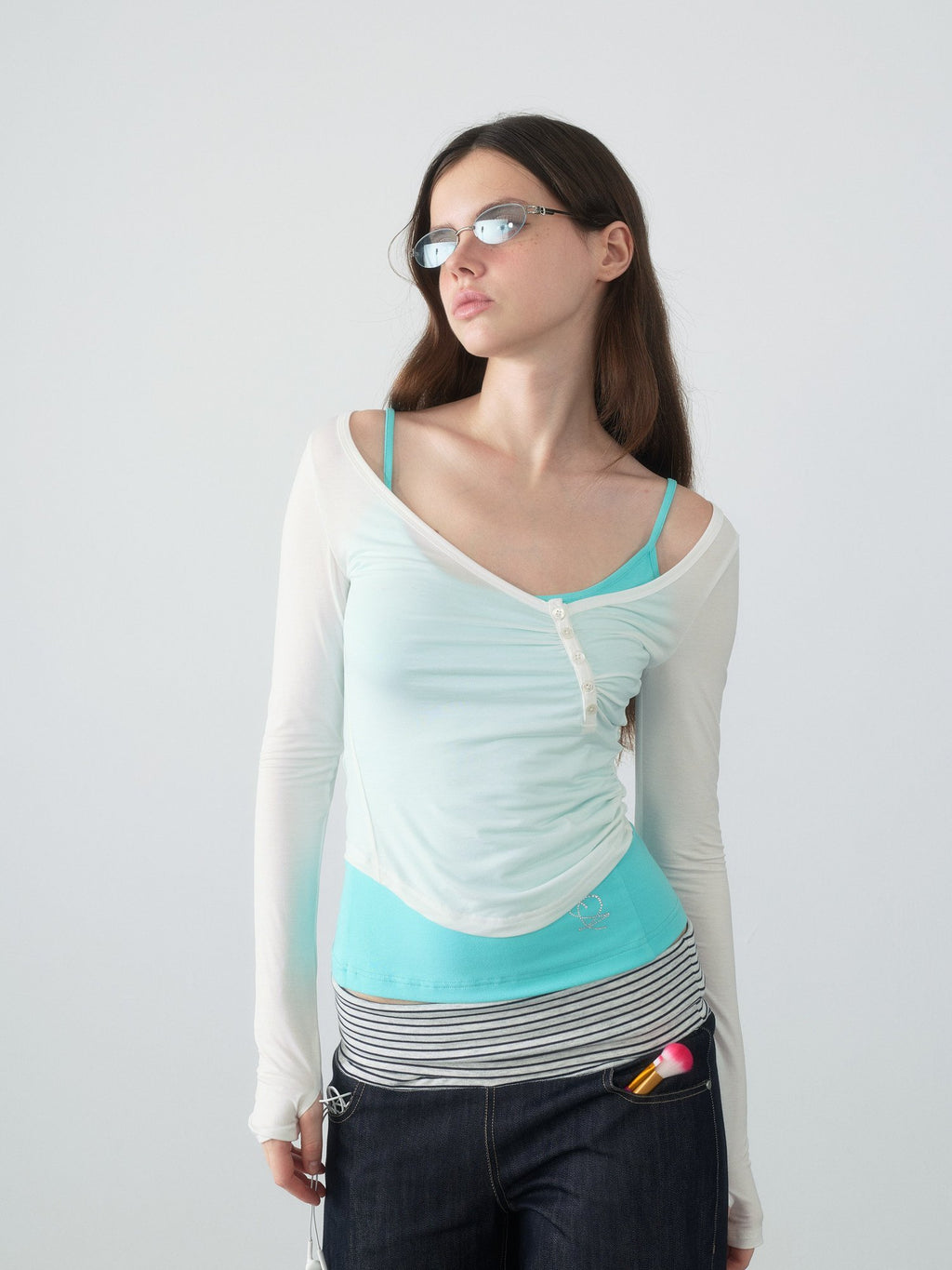Spiral Button Shirring Top