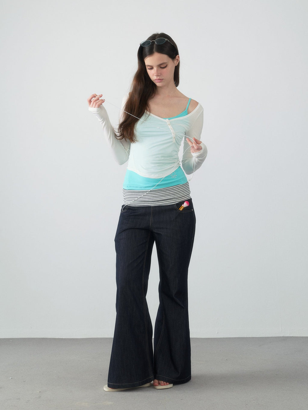 Spiral Button Shirring Top