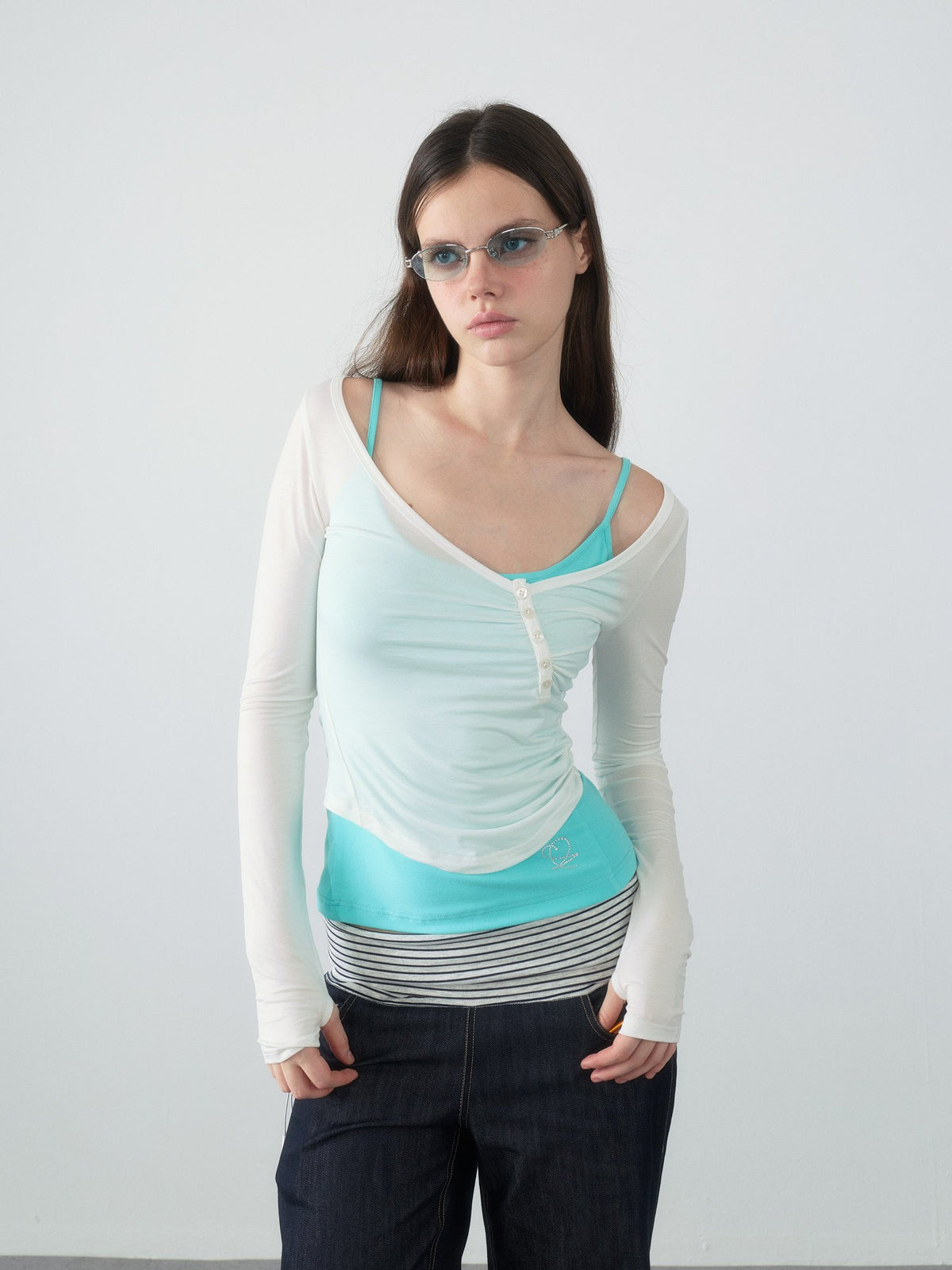 Spiral Button Shirring Top
