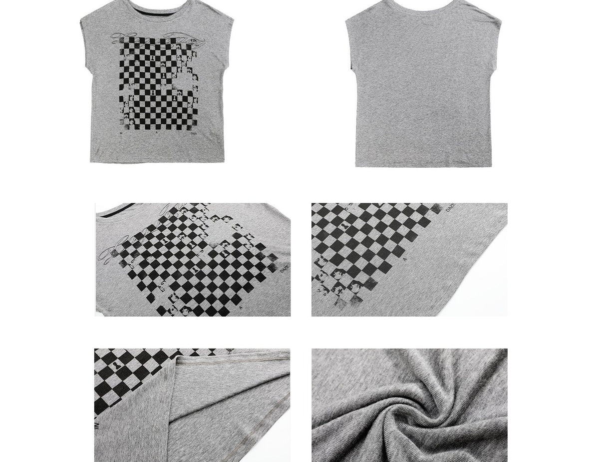 Checkerboard Portrait Print Relaxed Top