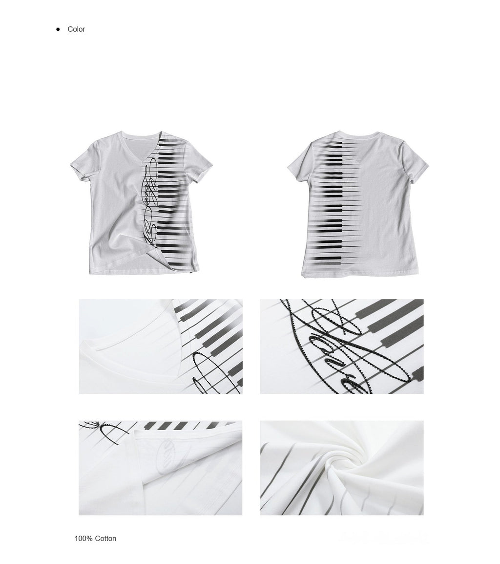Music Key Print V-Neck Top (2color)