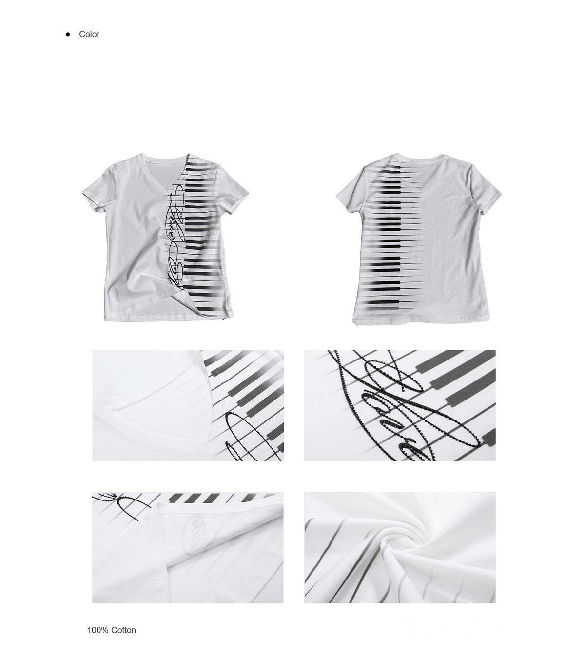 Music Key Print V-Neck Top (2color)
