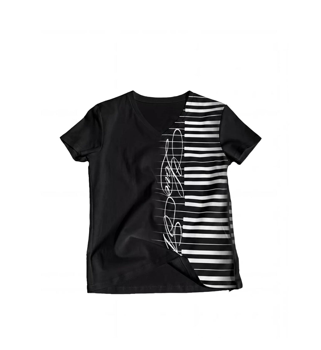 Music Key Print V-Neck Top (2color)