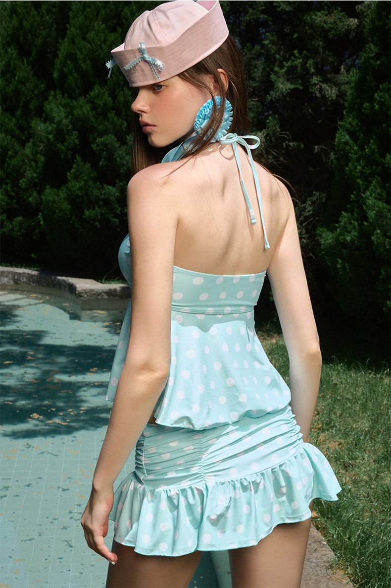 Mint Dot Cutout Halter Top