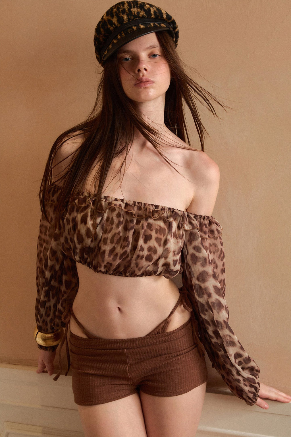 Leopard Sheer Off-Shoulder Top