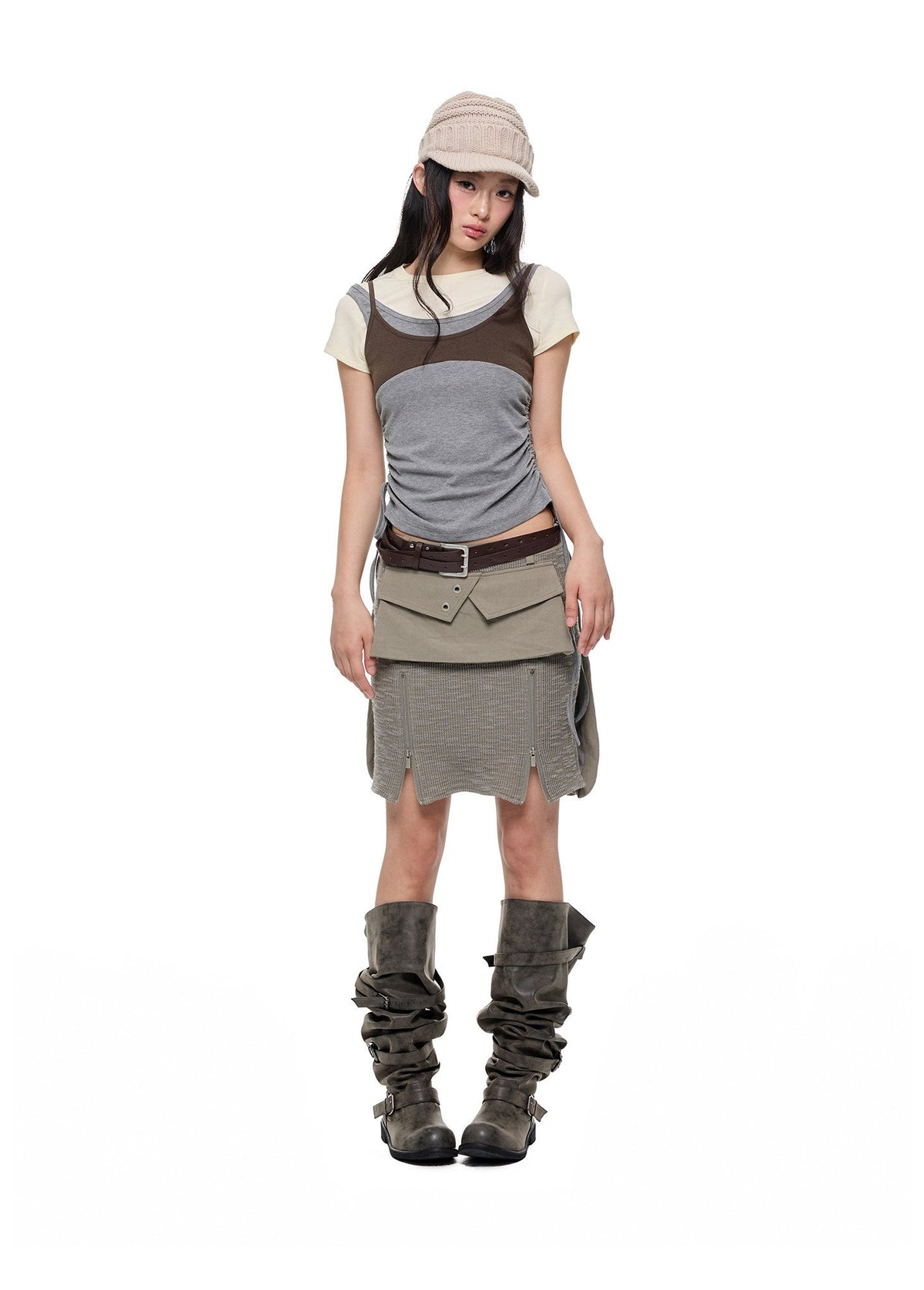 Utility Patchwork Knit Skirt