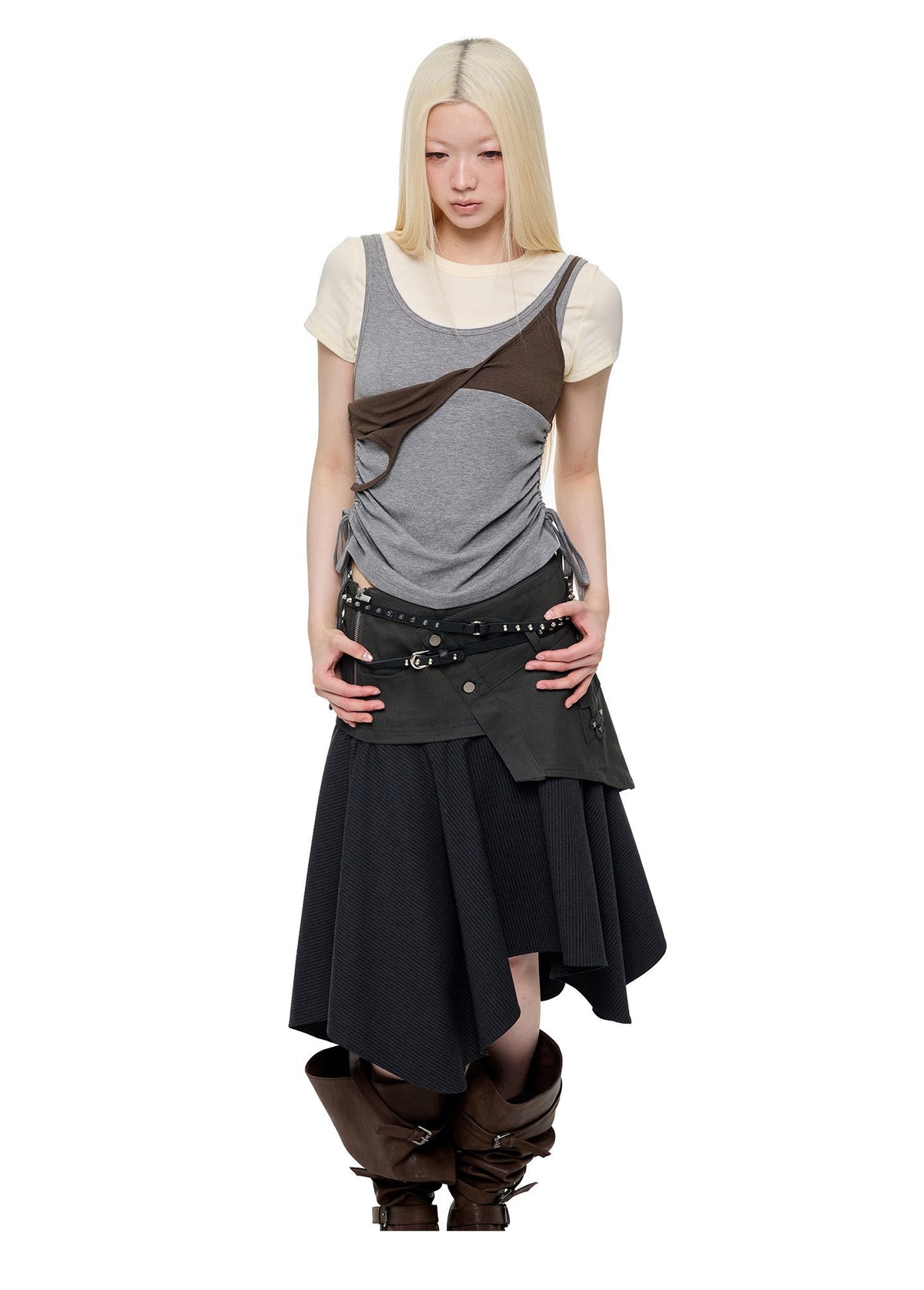 Layered Drawstring Sculpted Top (2color)