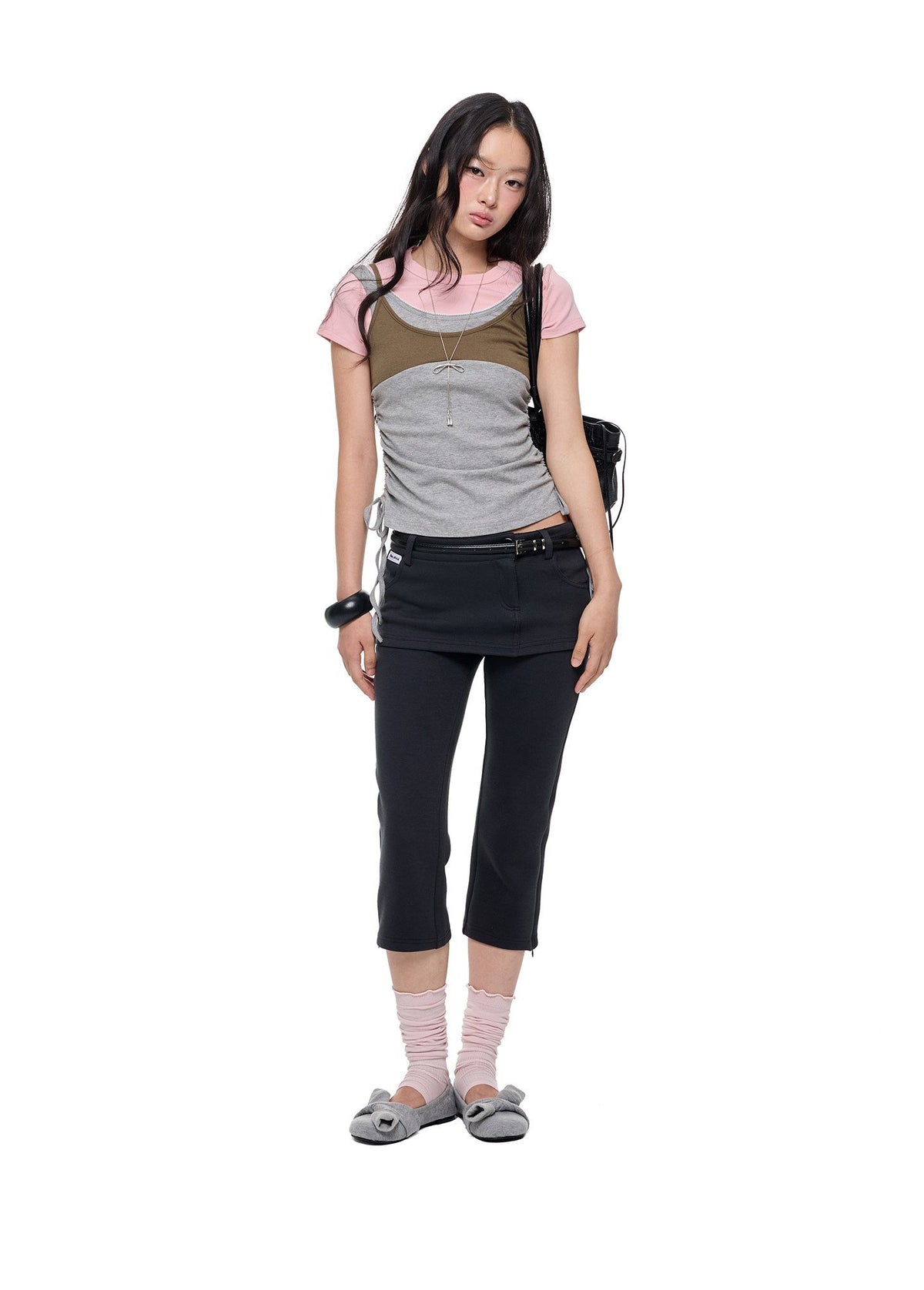 Layered Drawstring Sculpted Top (2color)