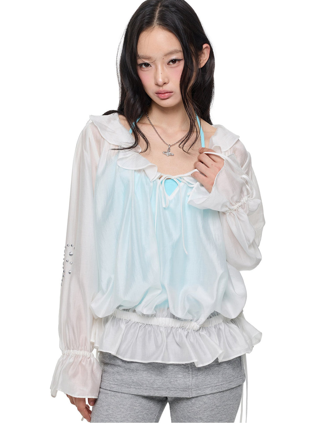 Ripple Shirred Lantern Top