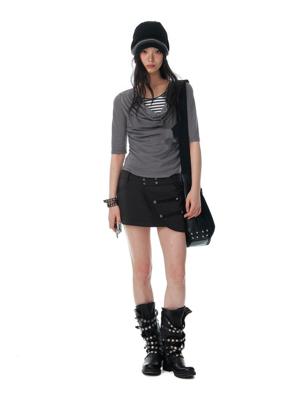 Asymmetry Stud Mini Skirt