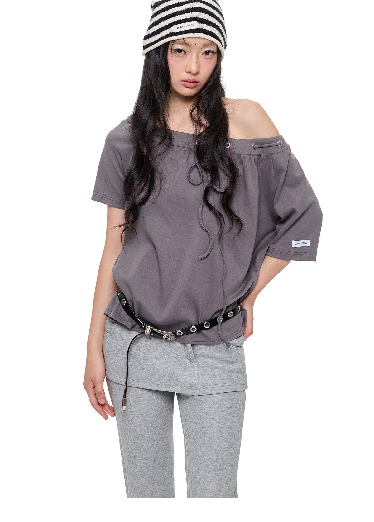 Slant Drawstring Gather Top (2color)