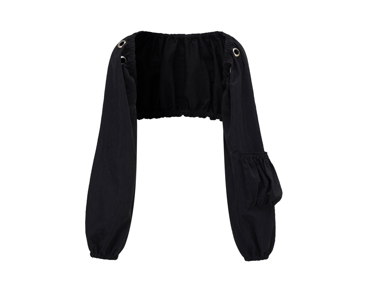 Crinkled Off-Shoulder Crop Top