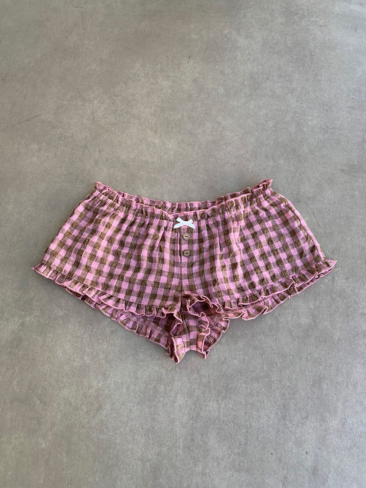Checkered Ruffle Hem Shorts