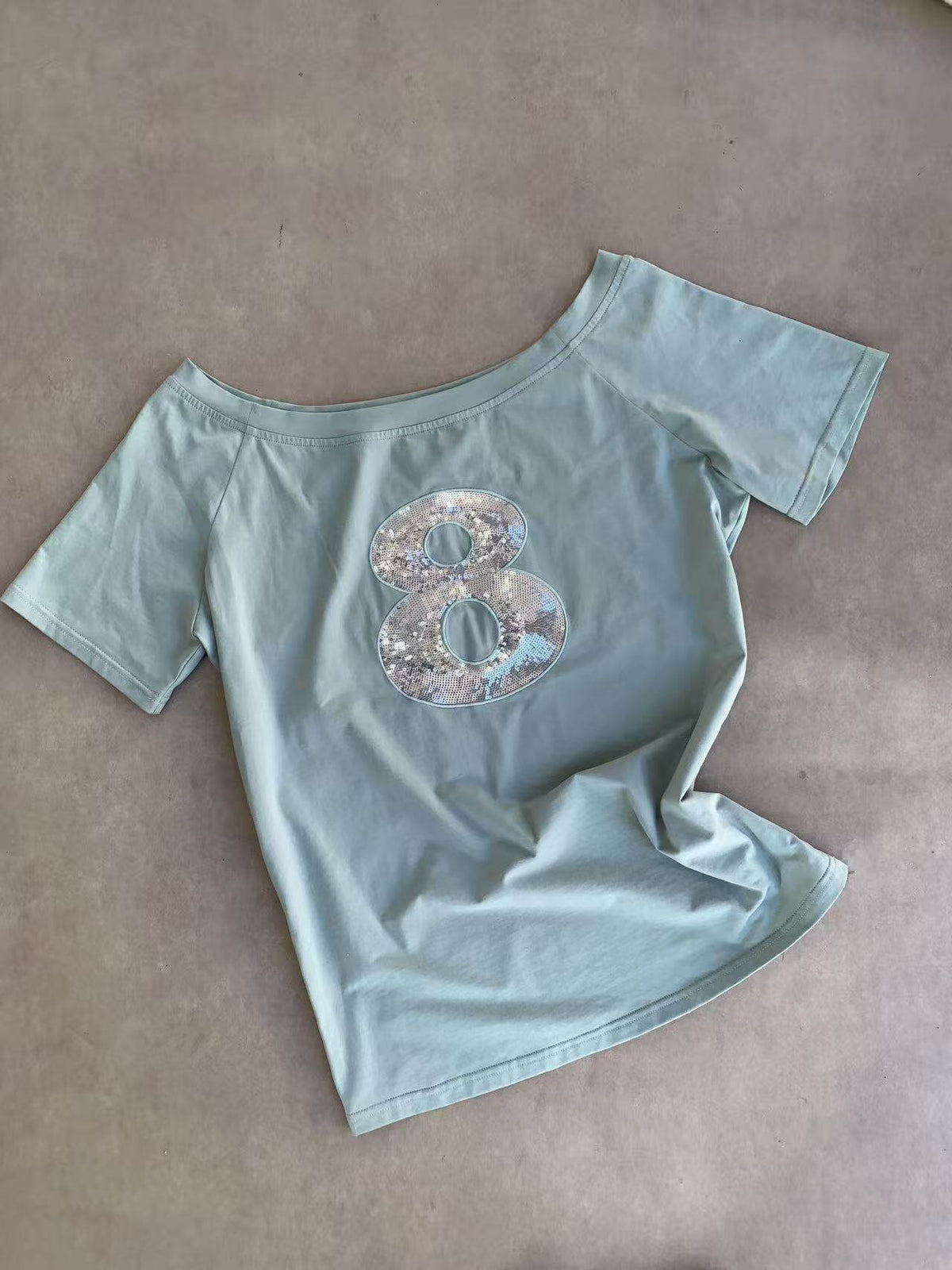 Mint Sequin Off Shoulder Top