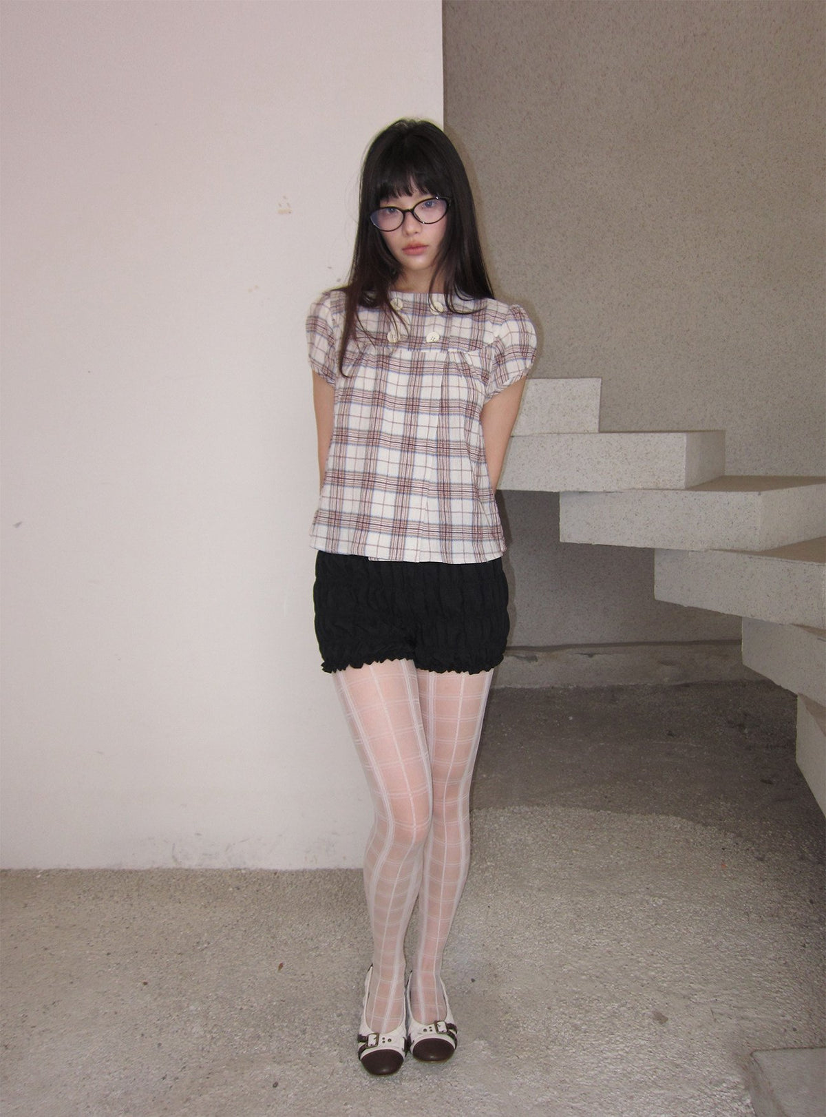 Plaid Double Button Top