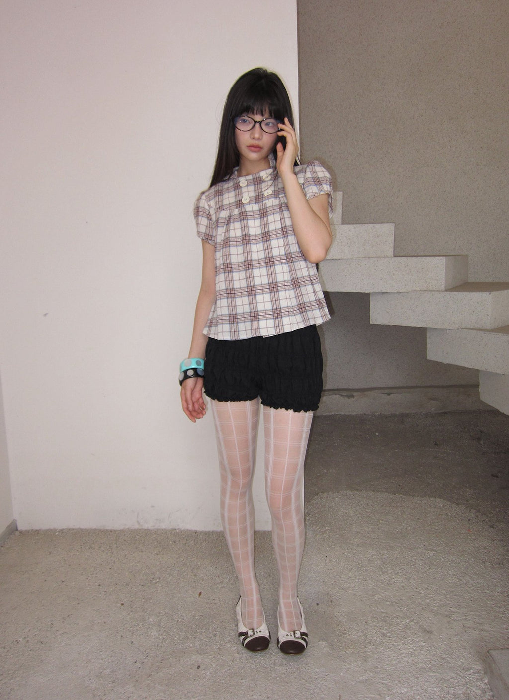 Plaid Double Button Top