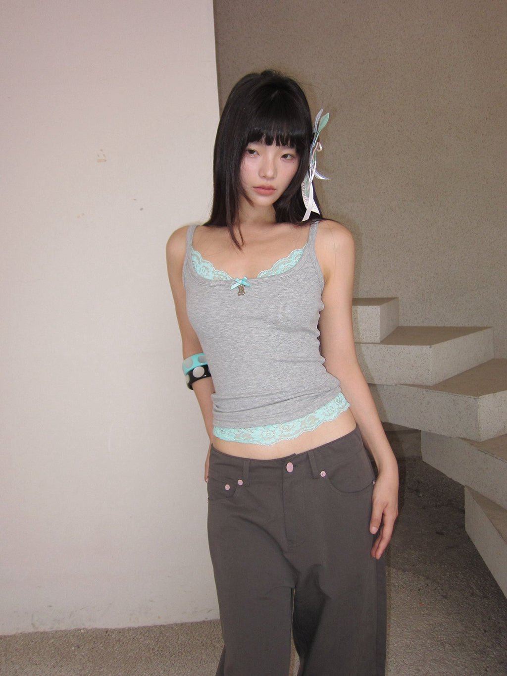 Trio Lace Trim Tank Top (3color)