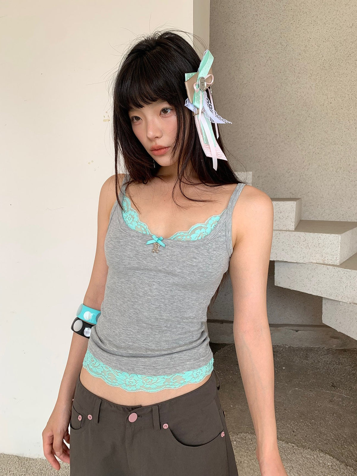 Trio Lace Trim Tank Top (3color)