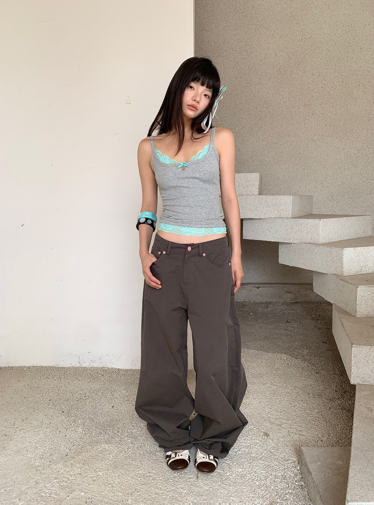 Trio Lace Trim Tank Top (3color)