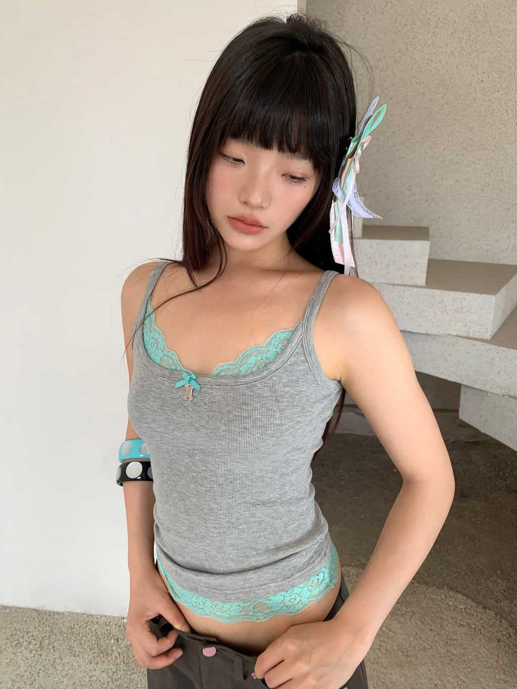 Trio Lace Trim Tank Top (3color)