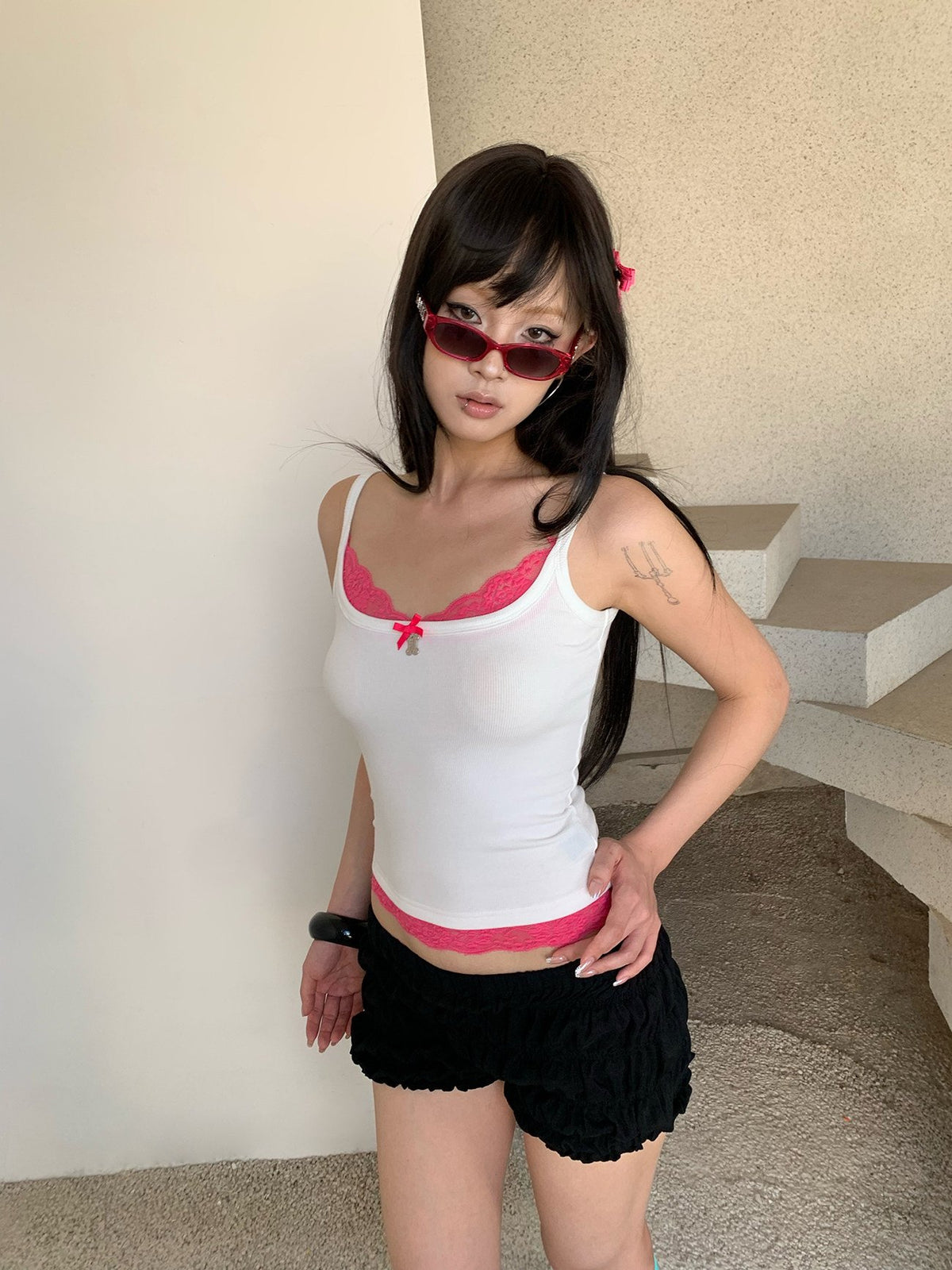Trio Lace Trim Tank Top (3color)