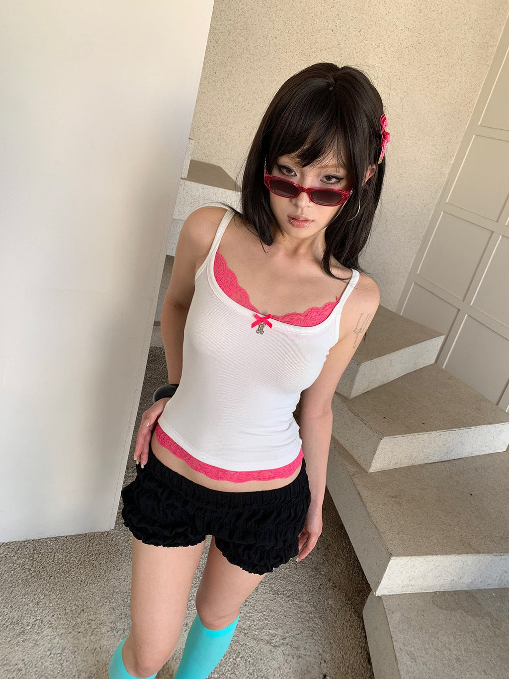 Trio Lace Trim Tank Top (3color)
