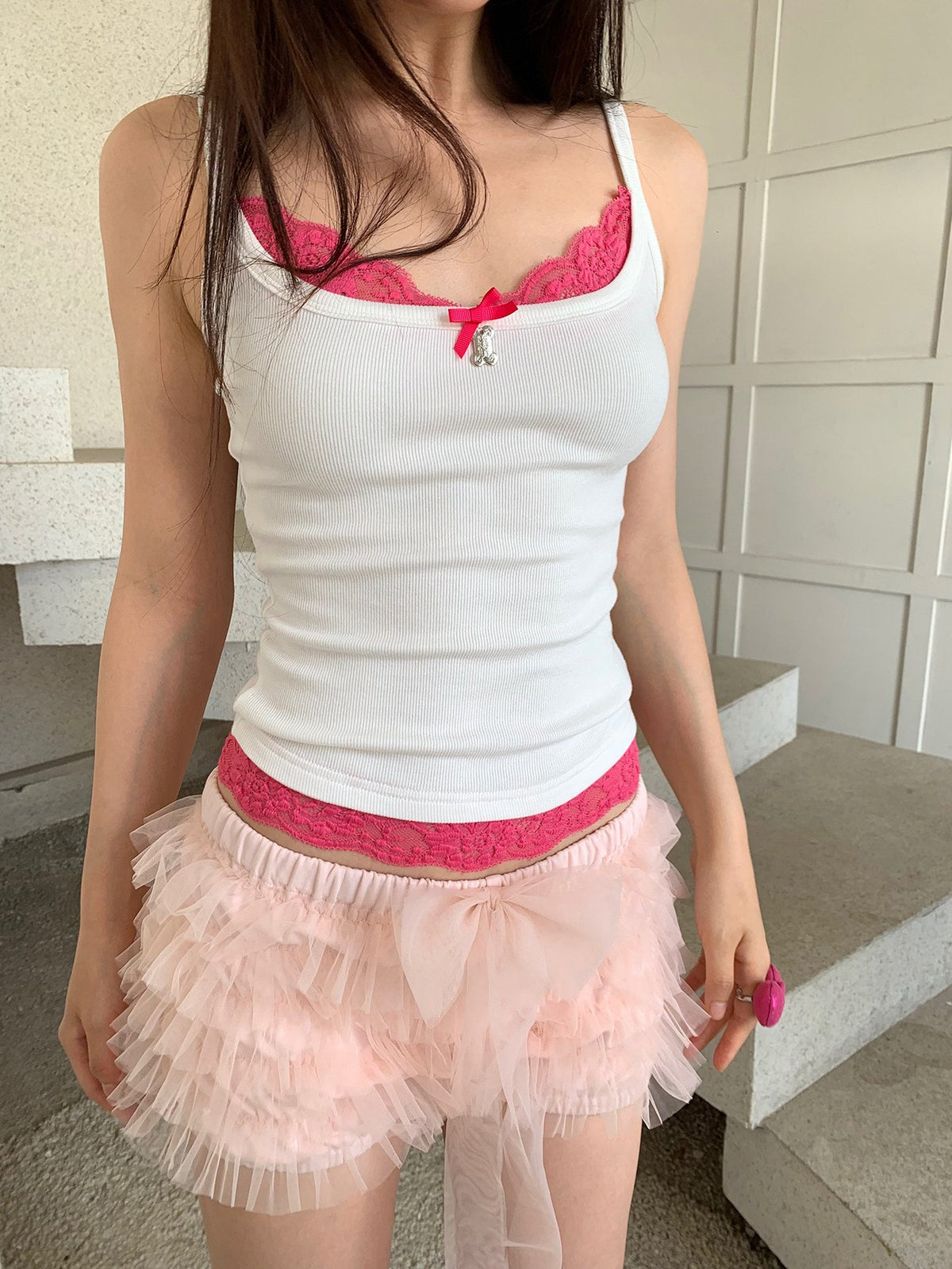 Trio Lace Trim Tank Top (3color)