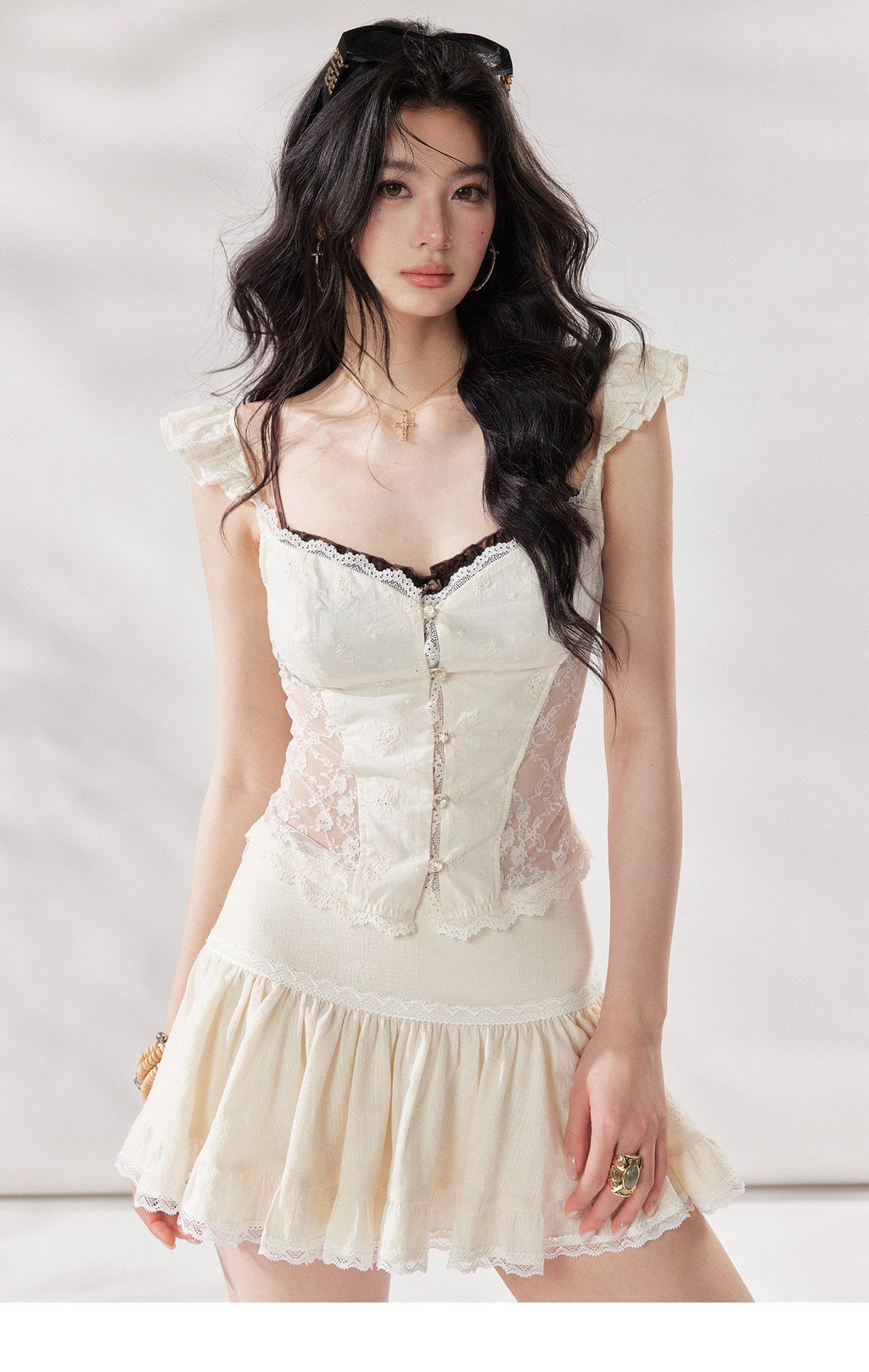 Flutter Veil Lace Top (2color)