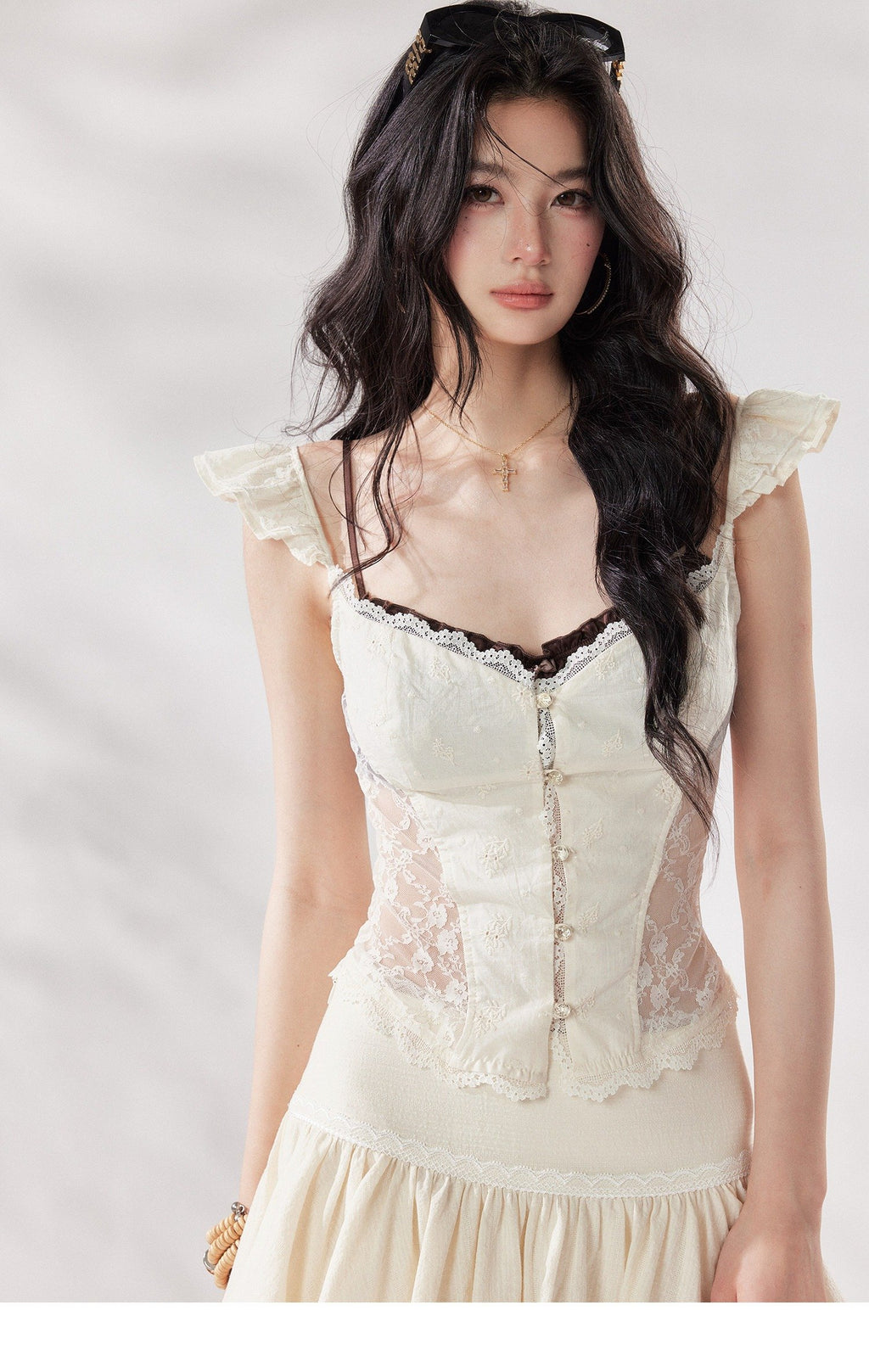 Flutter Veil Lace Top (2color)