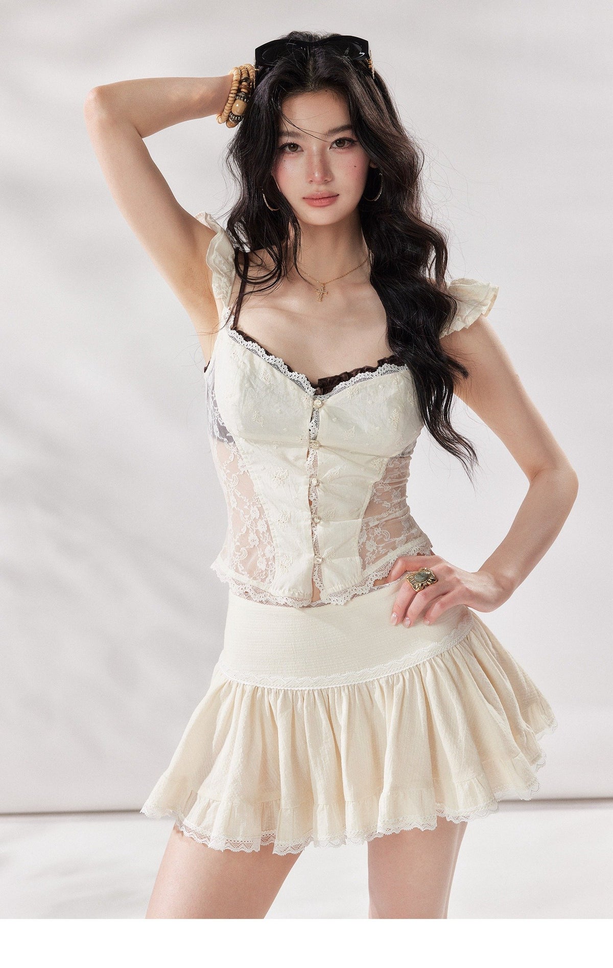 Flutter Veil Lace Top (2color)