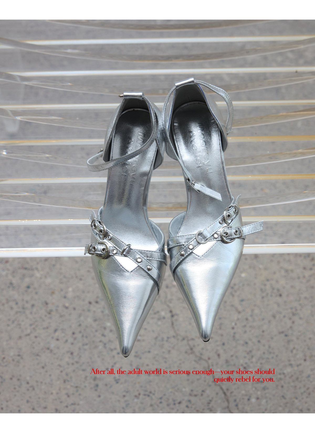 Frosted Metal Buckle Heel (2color)