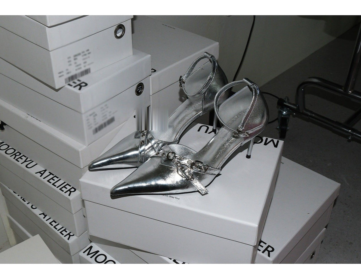 Frosted Metal Buckle Heel (2color)
