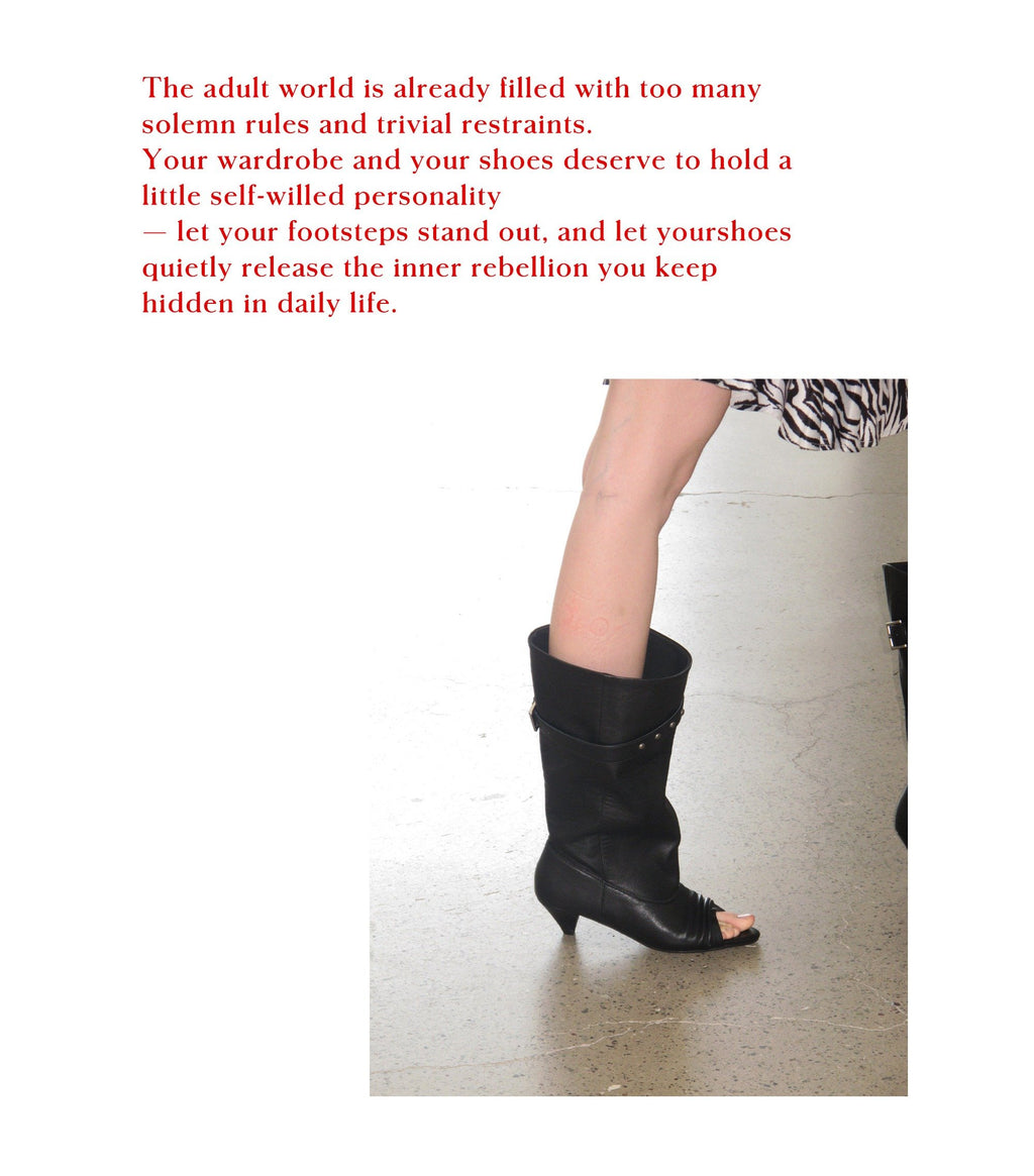 Peep Buckle Draped Boot (2color)