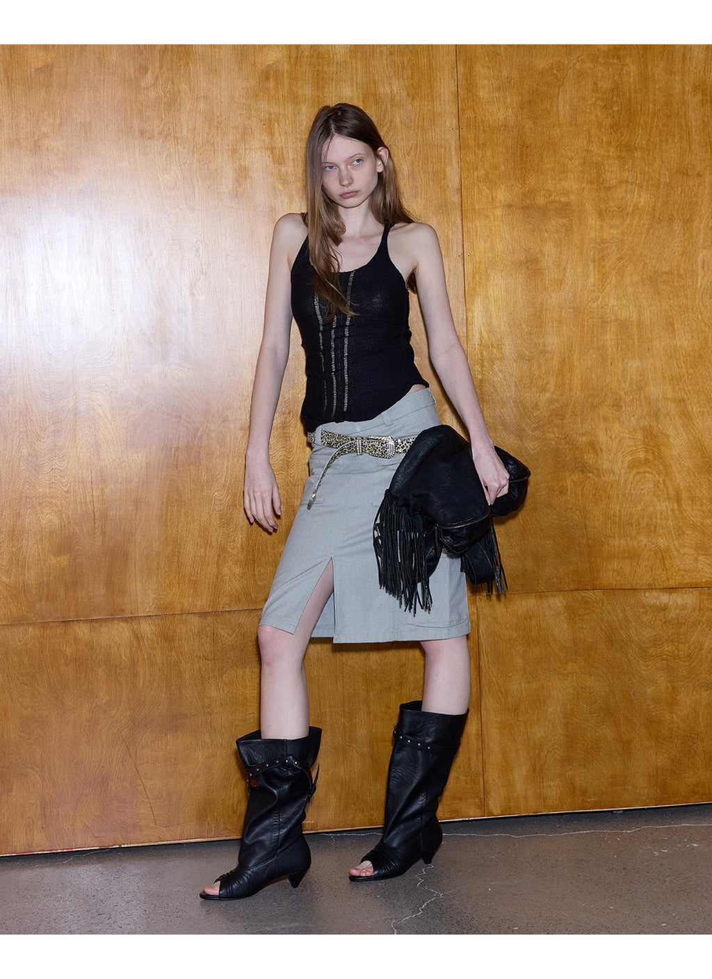 Peep Buckle Draped Boot (2color)