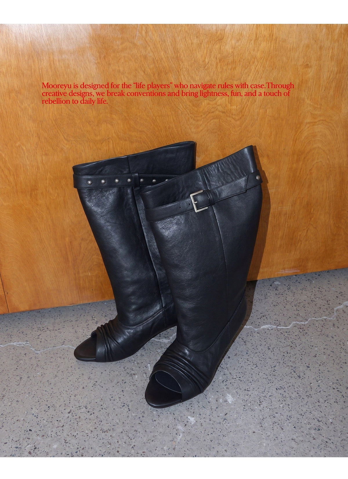 Peep Buckle Draped Boot (2color)