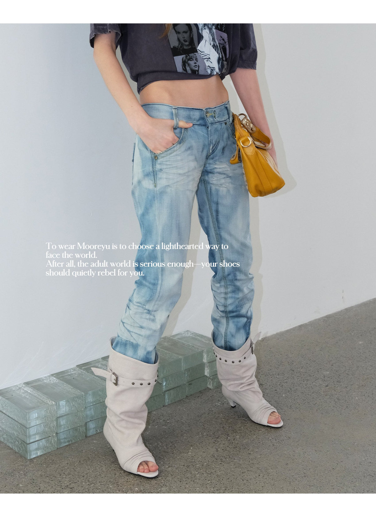 Peep Buckle Draped Boot (2color)
