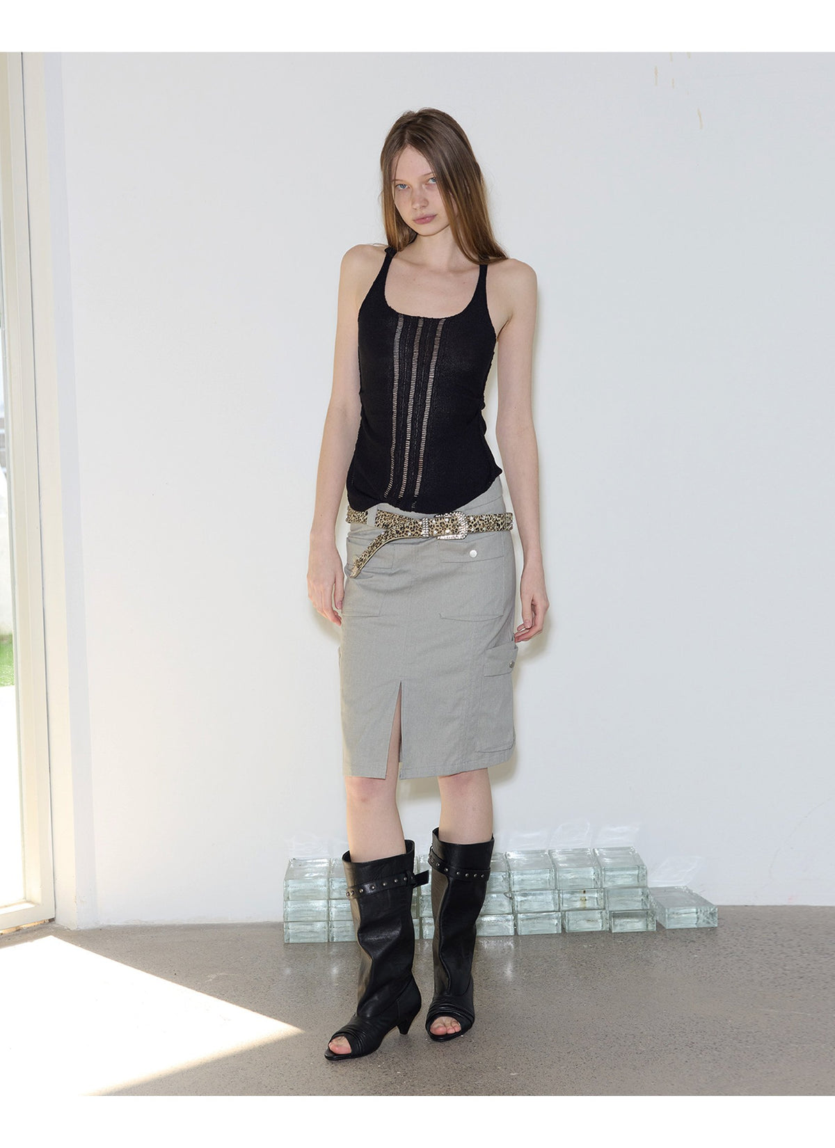 Peep Buckle Draped Boot (2color)