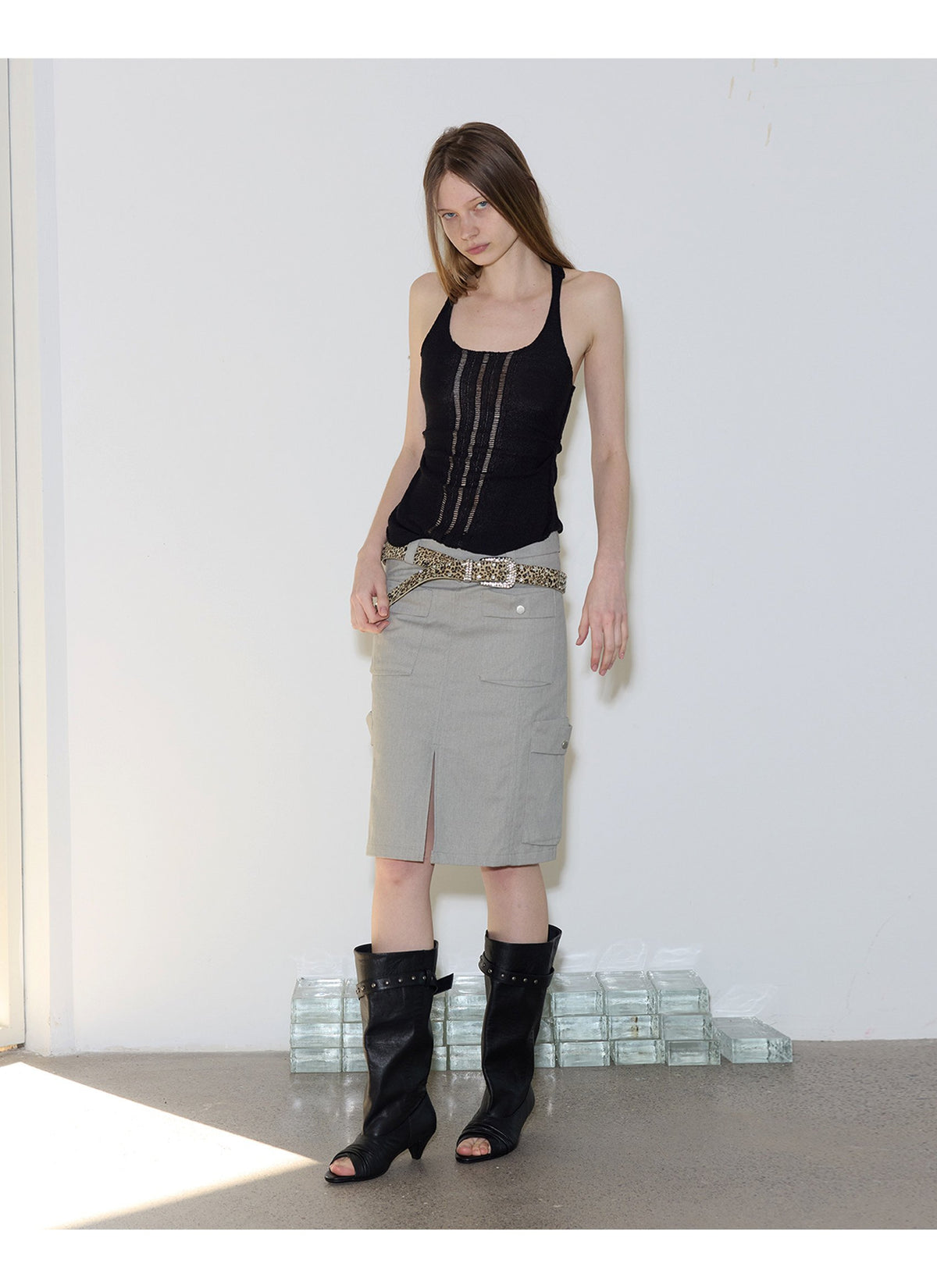 Peep Buckle Draped Boot (2color)