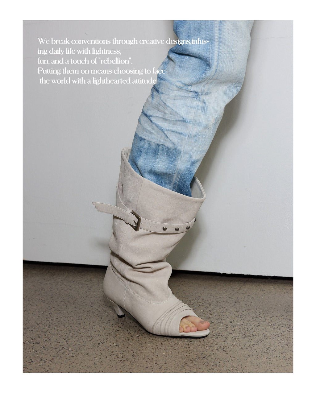 Peep Buckle Draped Boot (2color)
