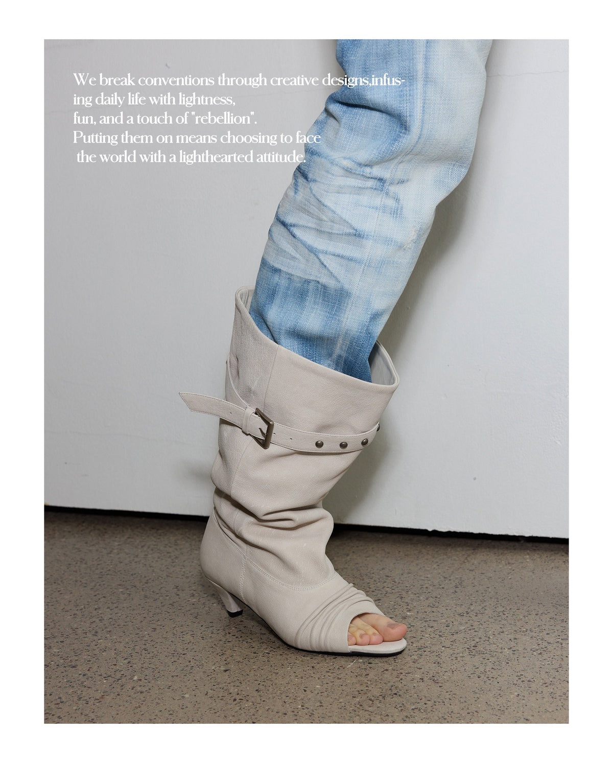 Peep Buckle Draped Boot (2color)
