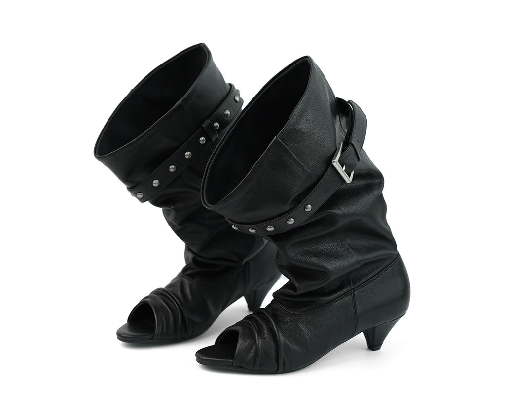 Peep Buckle Draped Boot (2color)