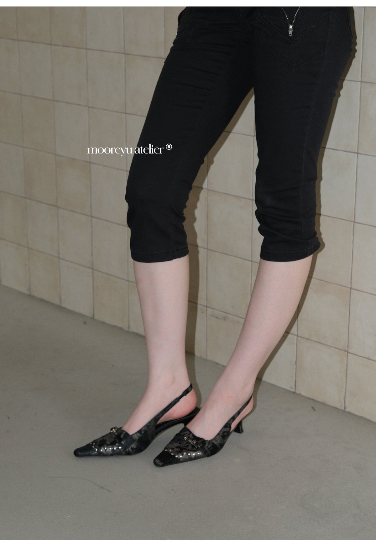 Studded Slingback Shoes (2color)