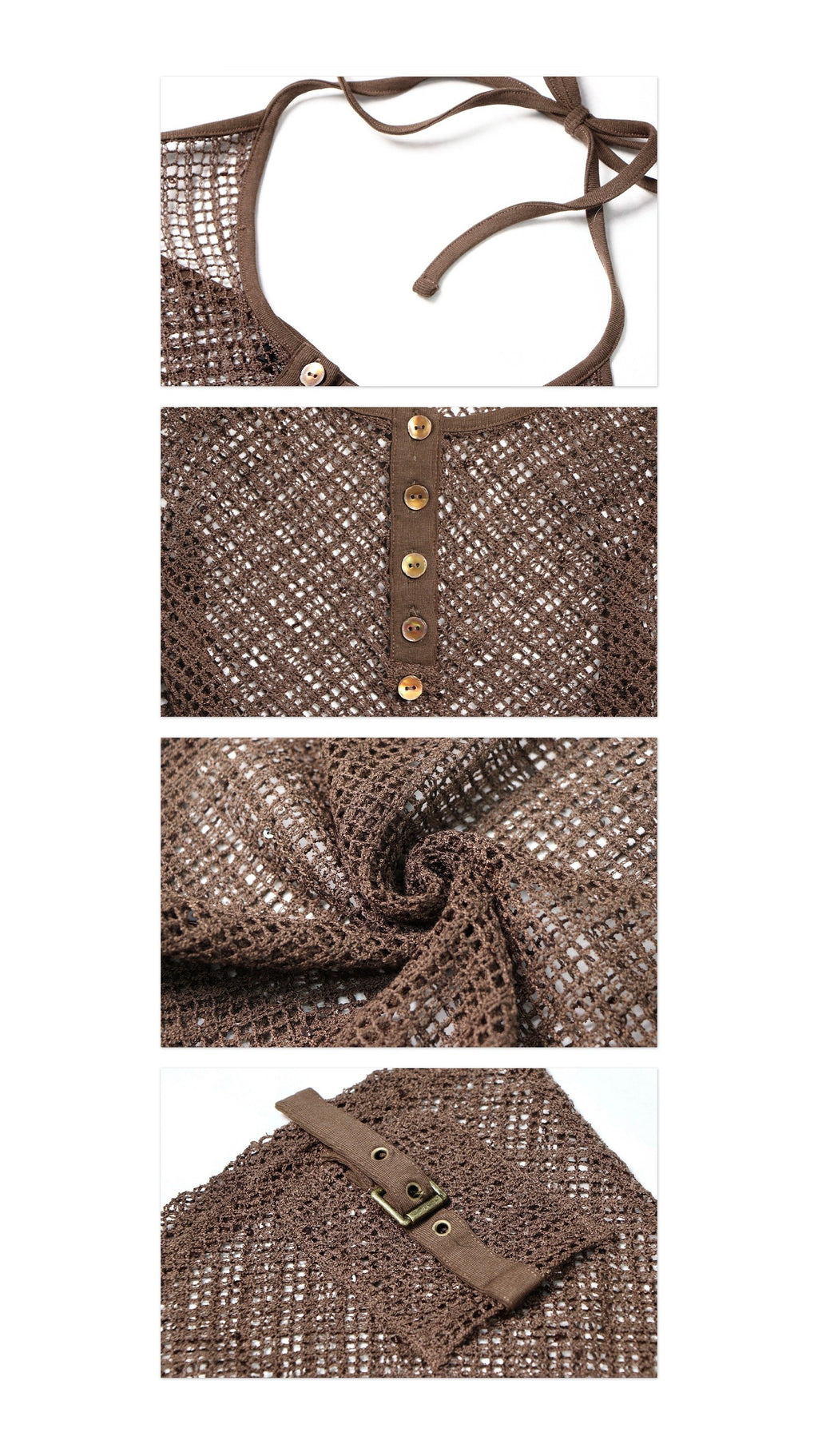 Deep Brown Mesh Tie Halter Top