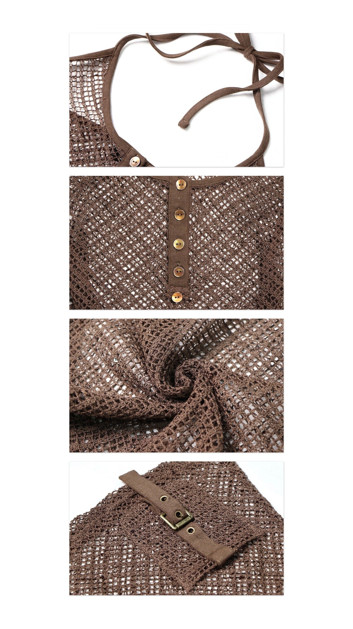 Deep Brown Mesh Tie Halter Top