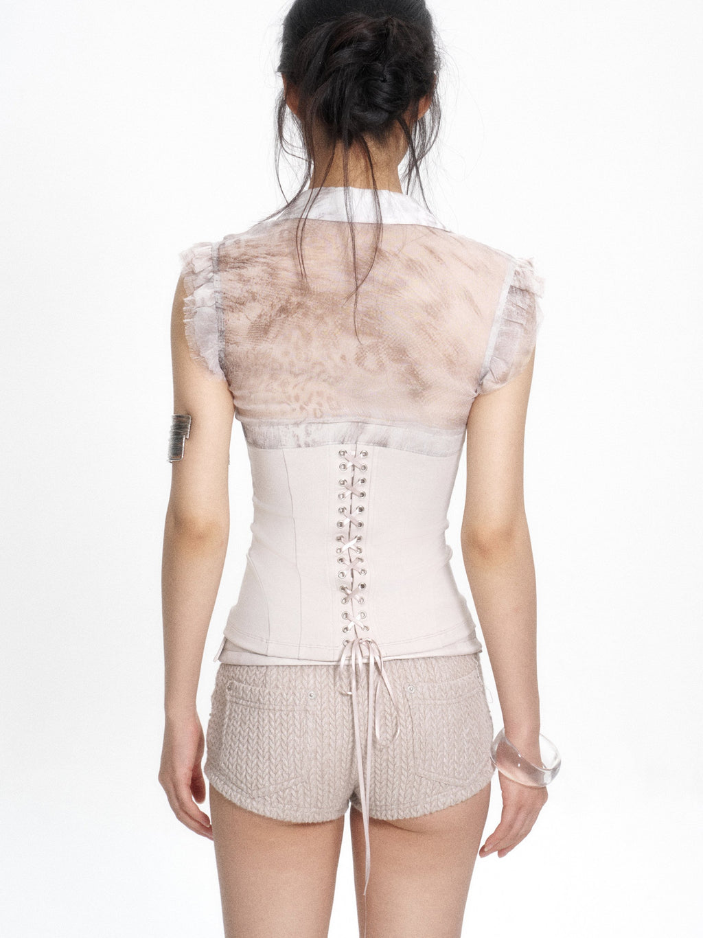 Flutter Mesh Corset Top (2color)