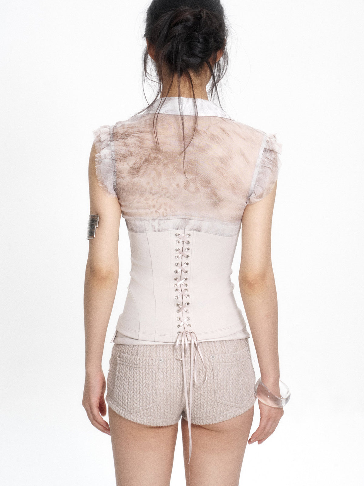 Flutter Mesh Corset Top (2color)