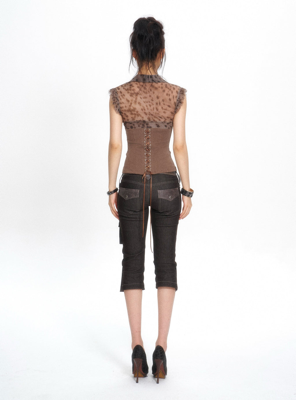 Flutter Mesh Corset Top (2color)